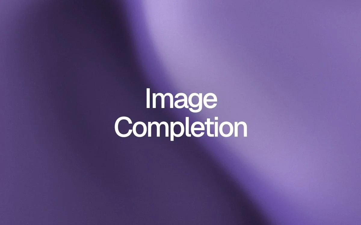 A flowing purple and graphite mesh gradient with the words Image Completion in white.